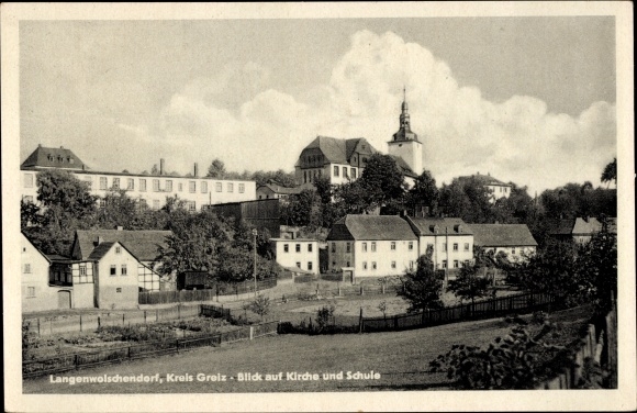 Postcard Langenwolschendorf in Thuringia, church, school