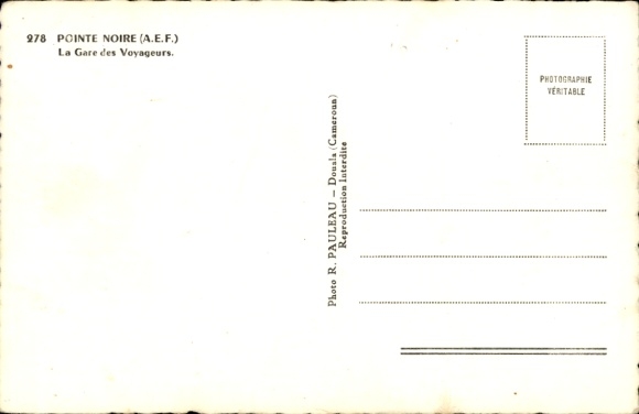 Postcard Pointe Noire Republic of Congo, railway station