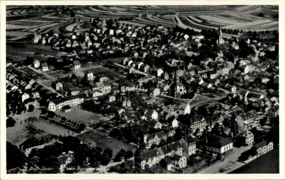 Postcard Buß Buss Bous an der Saar Saarland, aerial photograph