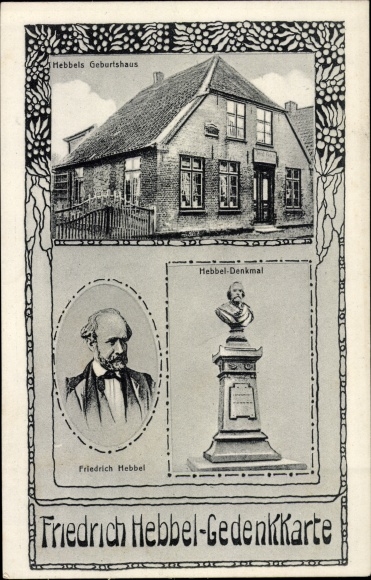 Ak Wesselburen in Dithmarschen, Friedrich Hebbel, monument, geboorteplaats