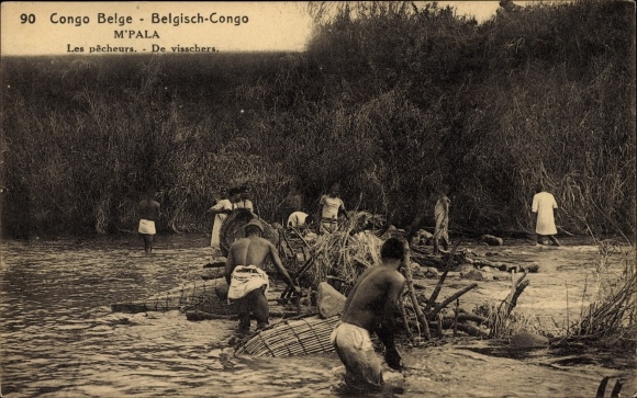 KP pocztowa M'Pala Congo Belge DR Congo Zair, Les pecheurs, rybacy z garnkami