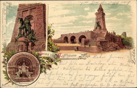 Litho Steinthaleben Kyffhäuserland in Thüringen, Kaiser Wilhelm Denkmal, Barbarossa