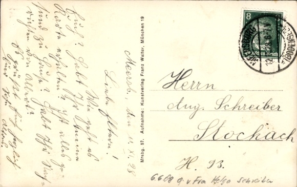 Postcard Meersburg on Lake Constance, airship Graf Zeppelin over the city