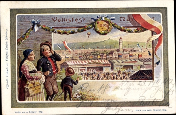 Postal stationery litho Nuremberg in Middle Franconia, folk festival 1902