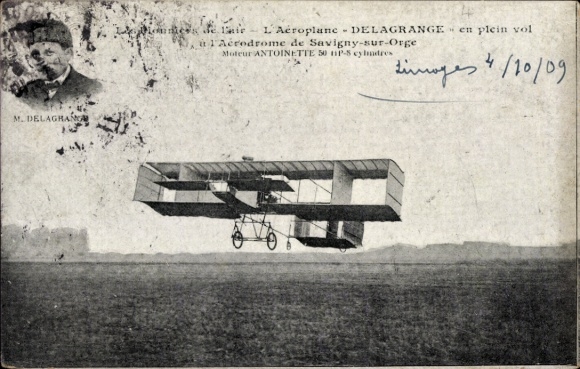 Postcard Les Pionniers de l'air, L'Aéroplane Delagrange, Savigny sur Orge airfield
