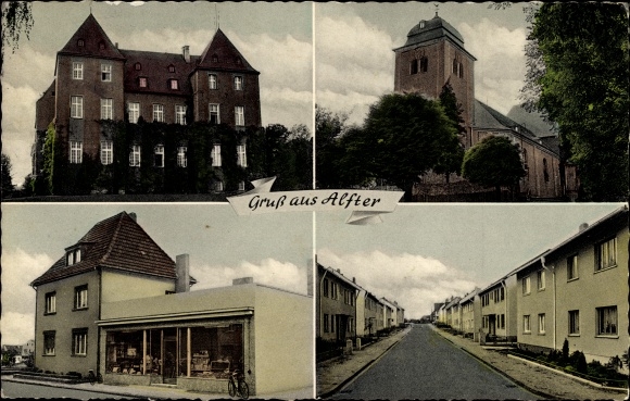 Ak Alfter im Rhein Sieg Kreis, Straßenpartie, Geschäft, Kirche