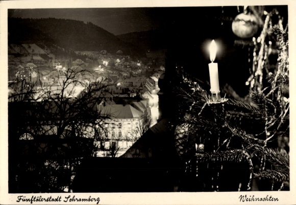 Postcard Schramberg in the Black Forest, Five Valleys Town, Christmas, Christmas tree, candle, night lighting