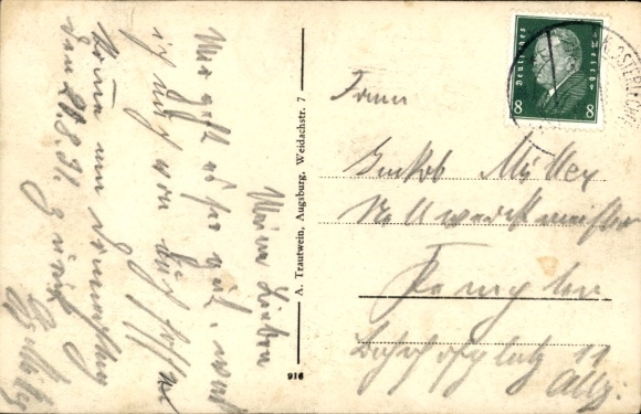 Postcard Kloster Lechfeld, monastery church, Calvarienberg, Gasthaus zur Post, shop J. Butzer, school