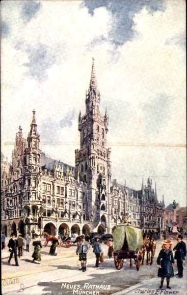 Artist Postcard Flower, Charles, Munich Bavaria, New Town Hall
