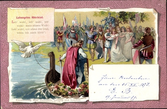 passe-partout litho Lohengrin's afscheid, Vaarwel, mijn lieve vrouw, Wagner
