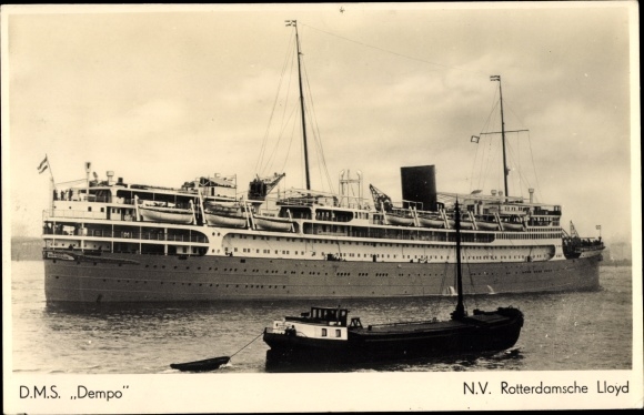 Ansichtkaart stoomschip DMS Dempo, NV Rotterdamsche Lloyd