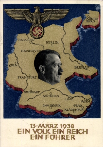 Postal stationery Postcard Klein, One People, One Reich, One Führer, Anschluss of Austria 1938, Greater Germany