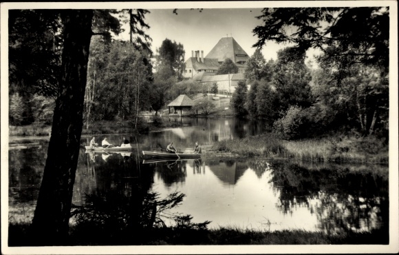 Postcard Grillenburg Tharandt Sachsen, Elsa-Fenske-Heim, rowing boats, lake