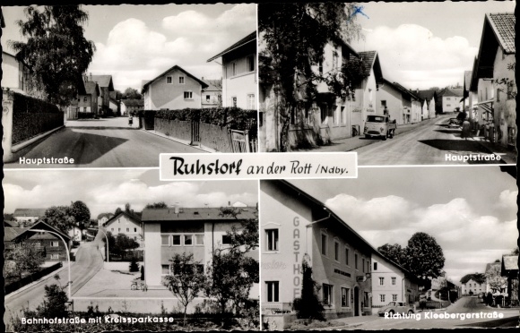 Ak Ruhstorf an der Rott Niederbayern, Kleebergerstraße, Hauptstraße, Kreissparkasse, Bahnhofstraße