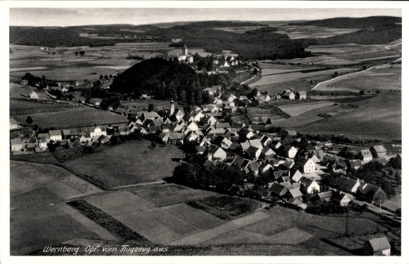 Postcard Wernberg Köblitz, general view of the town, aerial photograph, fields
