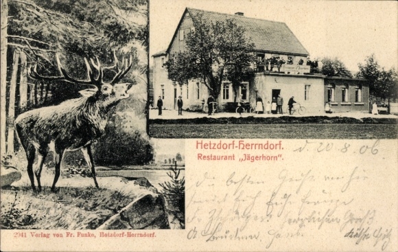 Ak Herrndorf Hetzdorf Halsbrücke in Mittelsachsen, Restaurant Jägerhorn, Anwohner, Hirsch