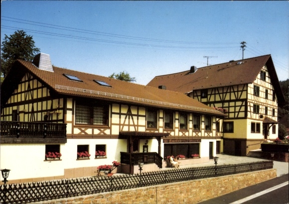 Ak Volkersbrunn Schadensbach im Spessart, Gasthaus zur Rose, vakwerkhuis