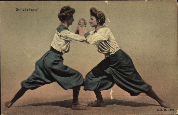 Postcard women&#39;s gymnastics in pictures and words, pushing competition