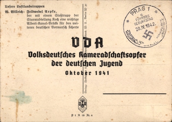 Artist Postcard Willrich, Wolfgang, Sergeant Helmut Arpke, Knight's Cross holder, VDA