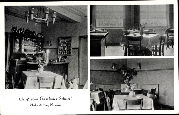 Postcard Hahnstätten Nassau Rhineland Palatinate, Inn Schnell, interior views