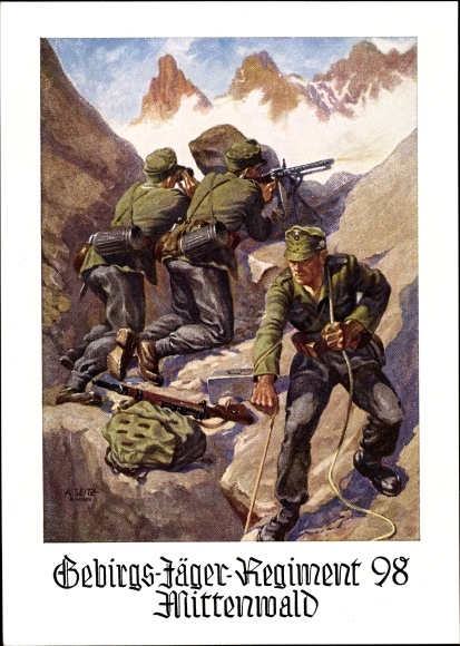 Künstler Ak Seitz, A., Gebirgsjäger Regiment 98 Mittenwald, Wehrmacht