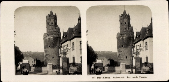 Stereo photo Andernach in the Mayen Koblenz district, the round tower
