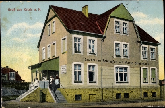 Postcard Ketzin an der Havel, inn at the railway port