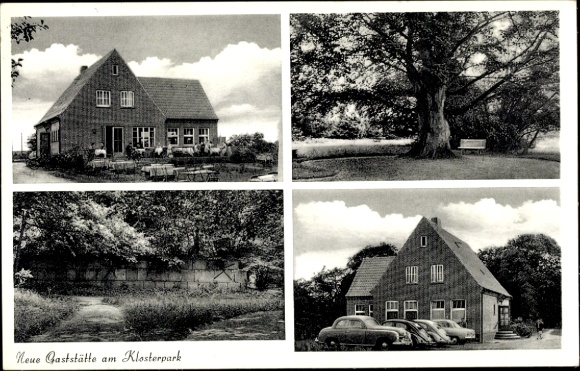Postcard Heidmühle Schortens in Friesland, new restaurant at the monastery park