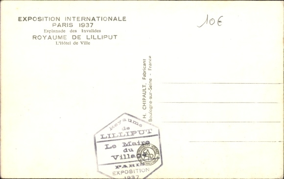 Ansichtkaart Parijs, Internationale Tentoonstelling 1937, Koninkrijk Lilliput, Stadhuis