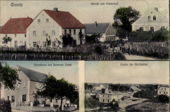 Ak Crosta Großdubrau in Sachsen, Niederdorf, Warenhaus Hermann Noack, Kontor der Adolfshütte