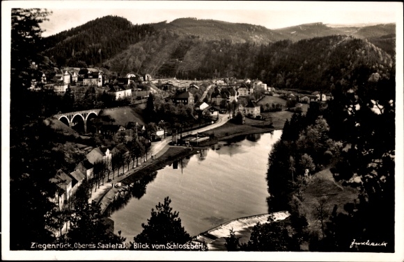 Postcard Ziegenrück on the Slate Mountains of Thuringia, Upper Saale Valley, view from the Schlossberg