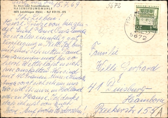 Postcard Leichlingen in the Rhineland, leisure center Hasensprungmühle, miniature golf course, partial view, courtyard, garden