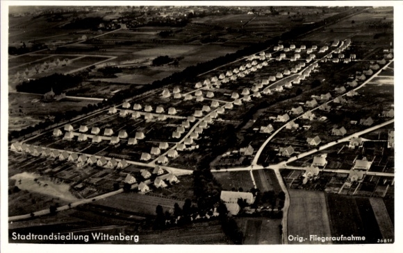 Postcard Lutherstadt Wittenberg, suburban settlement, aerial photograph