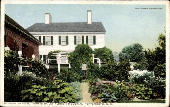 Ak Portsmouth Van Newhampshire de V.S., Thomas Bailey Aldrich Memorial, Tuin