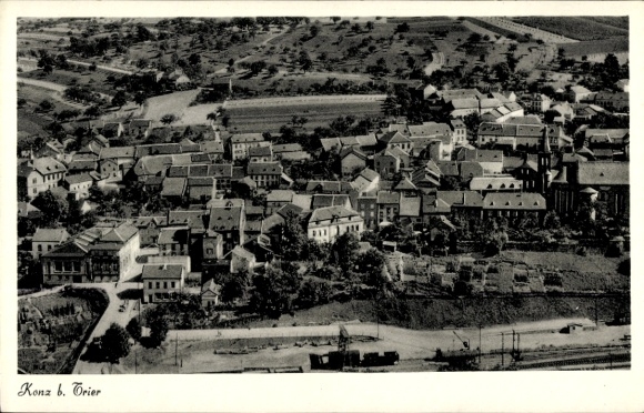 Postcard Conz Konz on the Moselle, aerial photograph