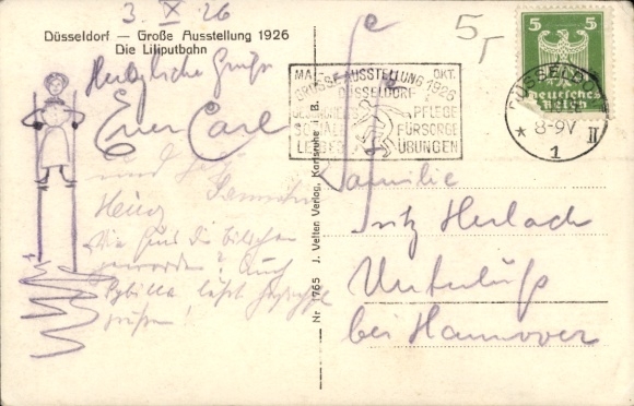 Ansichtkaart Düsseldorf am Rhein, Grote Tentoonstelling 1926, Liliputbahn
