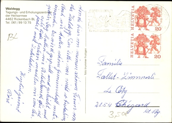 Postcard Rickenbach Kt Basel Country Switzerland, Waldegg, Salvation Army Convention Center
