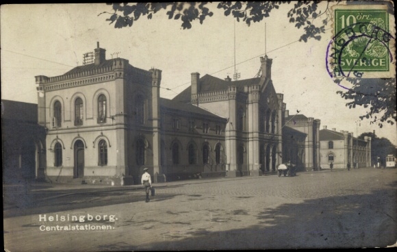 Postcard Hälsingborg Helsingborg Sweden, Central Station