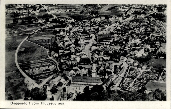 Postcard Deggendorf in the Bavarian Forest Lower Bavaria, aerial photograph