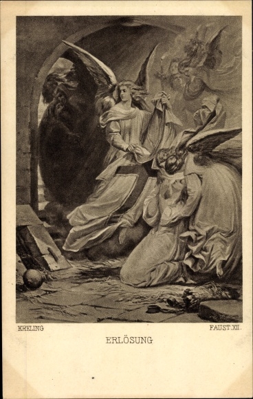 Kunstenaar Ak Kreling, Verlossing, Faust, Engel