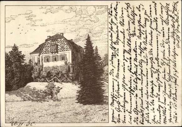 Artist Postcard Haine Ebersbach in Saxony Upper Lusatia, view of a villa