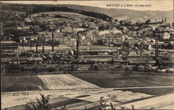 Postcard Weather on the Ruhr, general view, factories, Harkort