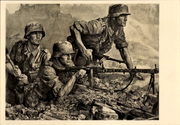 Künstler Ak Sauter, Wilhelm, Deutsche Wehrmacht, Leichtes MG, Kampftrupp, II. WK, HDK 499