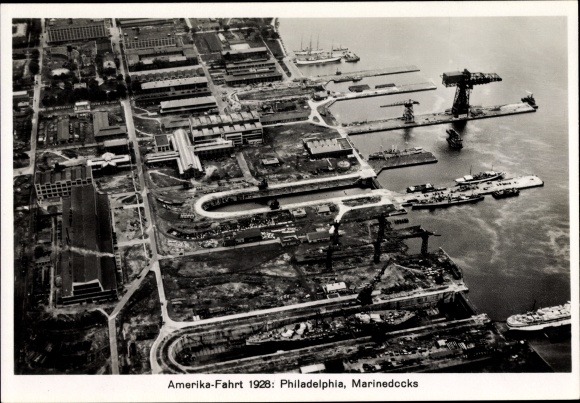 Photo Philadelphia Pennsylvania USA, Naval Docks, America Ride 1928, aerial photo from Zeppelin