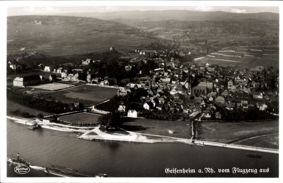 Postcard Geisenheim am Rhein Hessen, aerial photograph