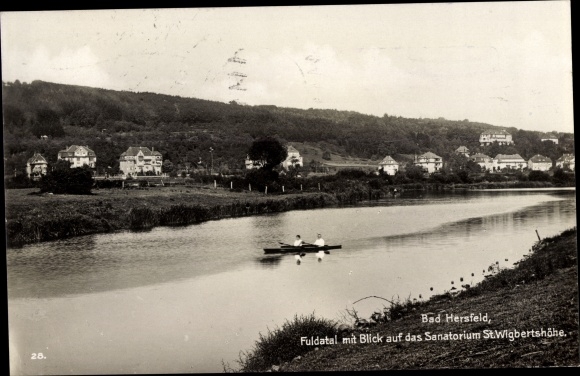 Postcard Bad Hersfeld Hesse, Fuldatal with a view of the Sanatorium St. Wigbertshöhe