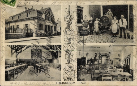 Ak Freinsheim aan de Pfalzwijnroute, clubhuis, zaal, café, mensen, traditioneel...
