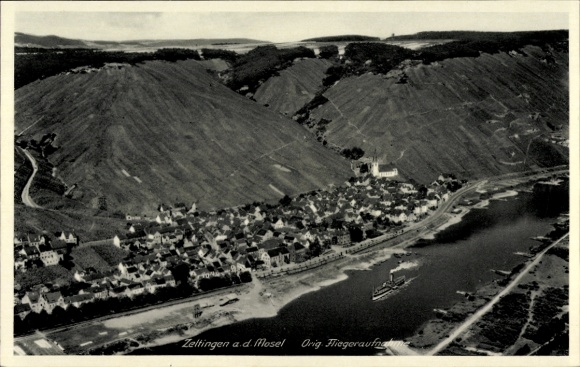 Postcard Zeltingen on the Mosel, aerial photograph