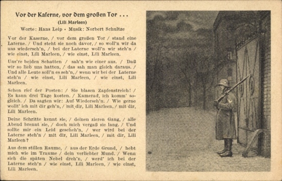 Song Postcard Before the barracks, before the big gate, Lili Marleen, Hans Leip, Norbert Schultze