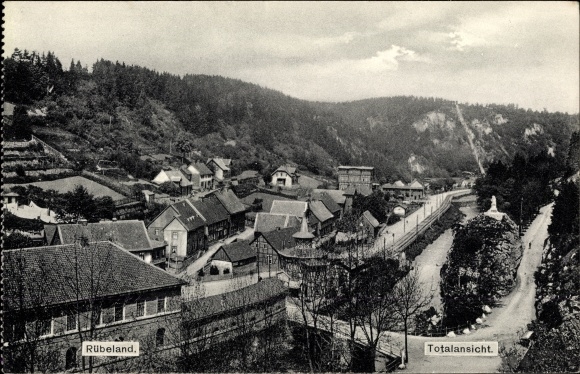 Postcard Rübeland Oberharz am Brocken, total view of the village, river, houses